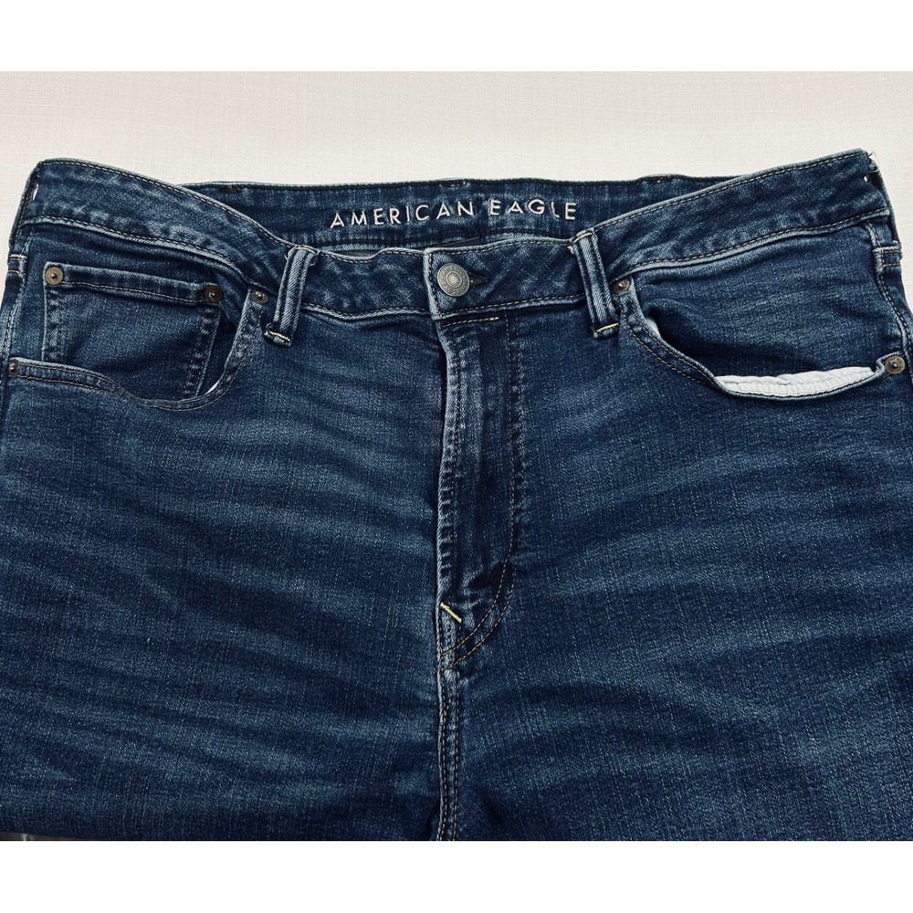 American Eagle Airflex+ Jeans Mens 38x36 Dark Wash Blue Denim Relaxed Straight - Picture 2 of 13